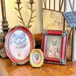 3 Vintage Victorian Frames with Cat Pictures